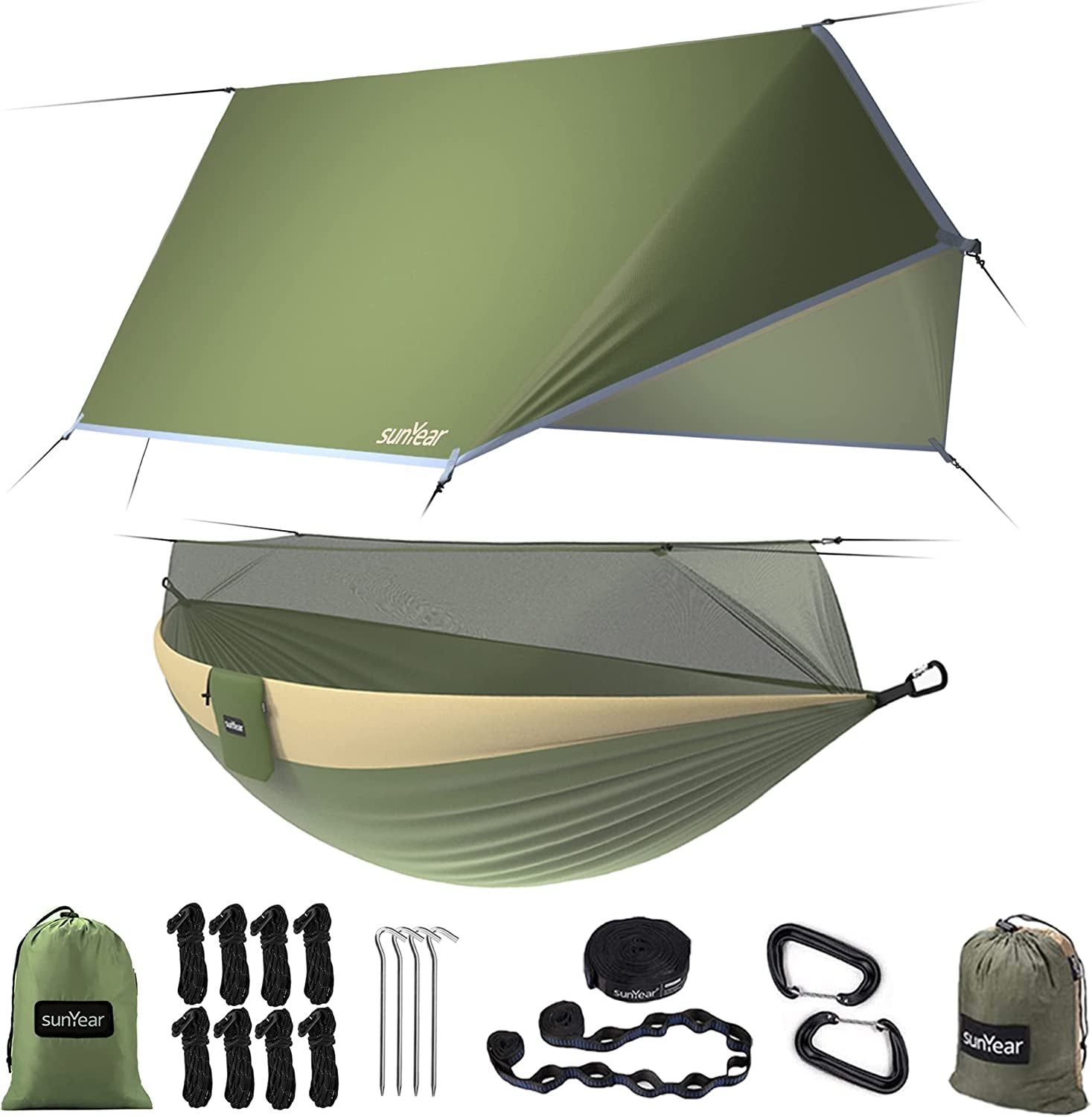 Portable Double Hammock Tent with Net and Straps for Outdoor Survival