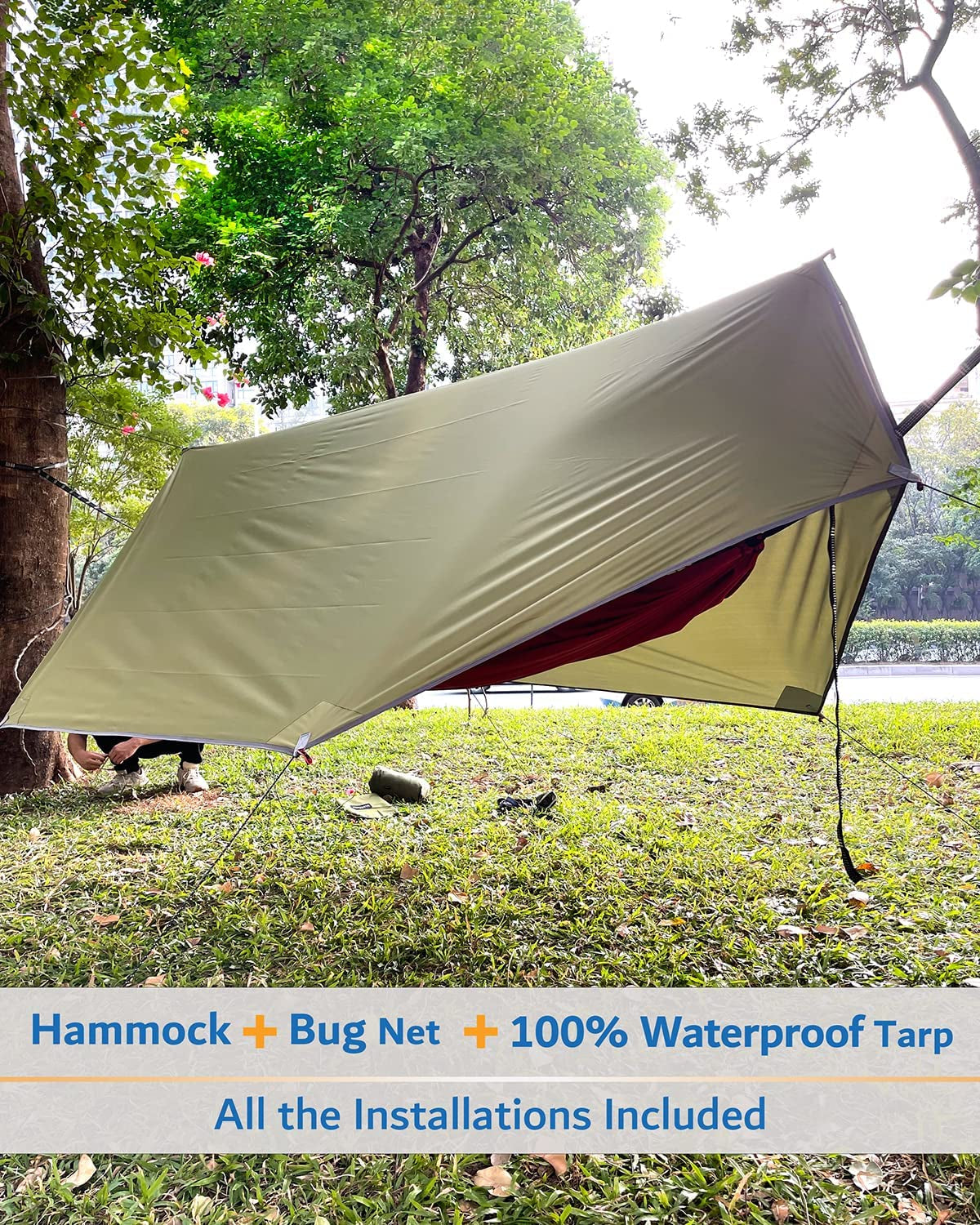 Portable Double Hammock Tent with Net and Straps for Outdoor Survival