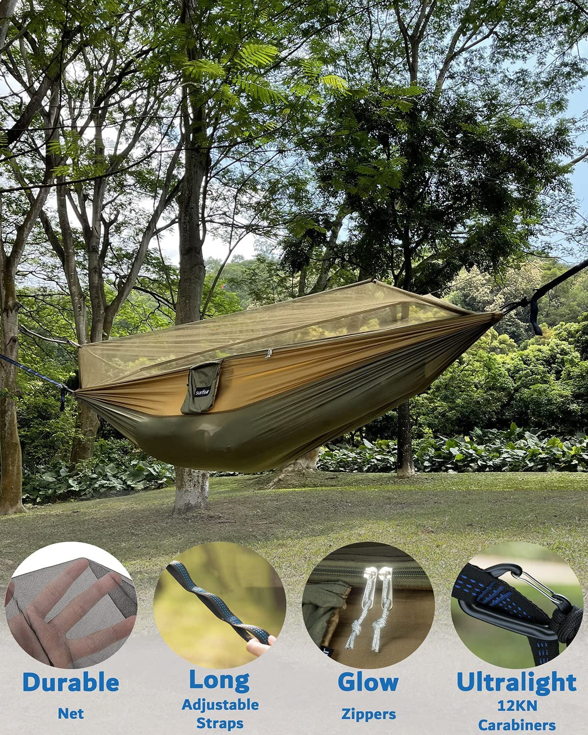 Portable Double Hammock Tent with Net and Straps for Outdoor Survival
