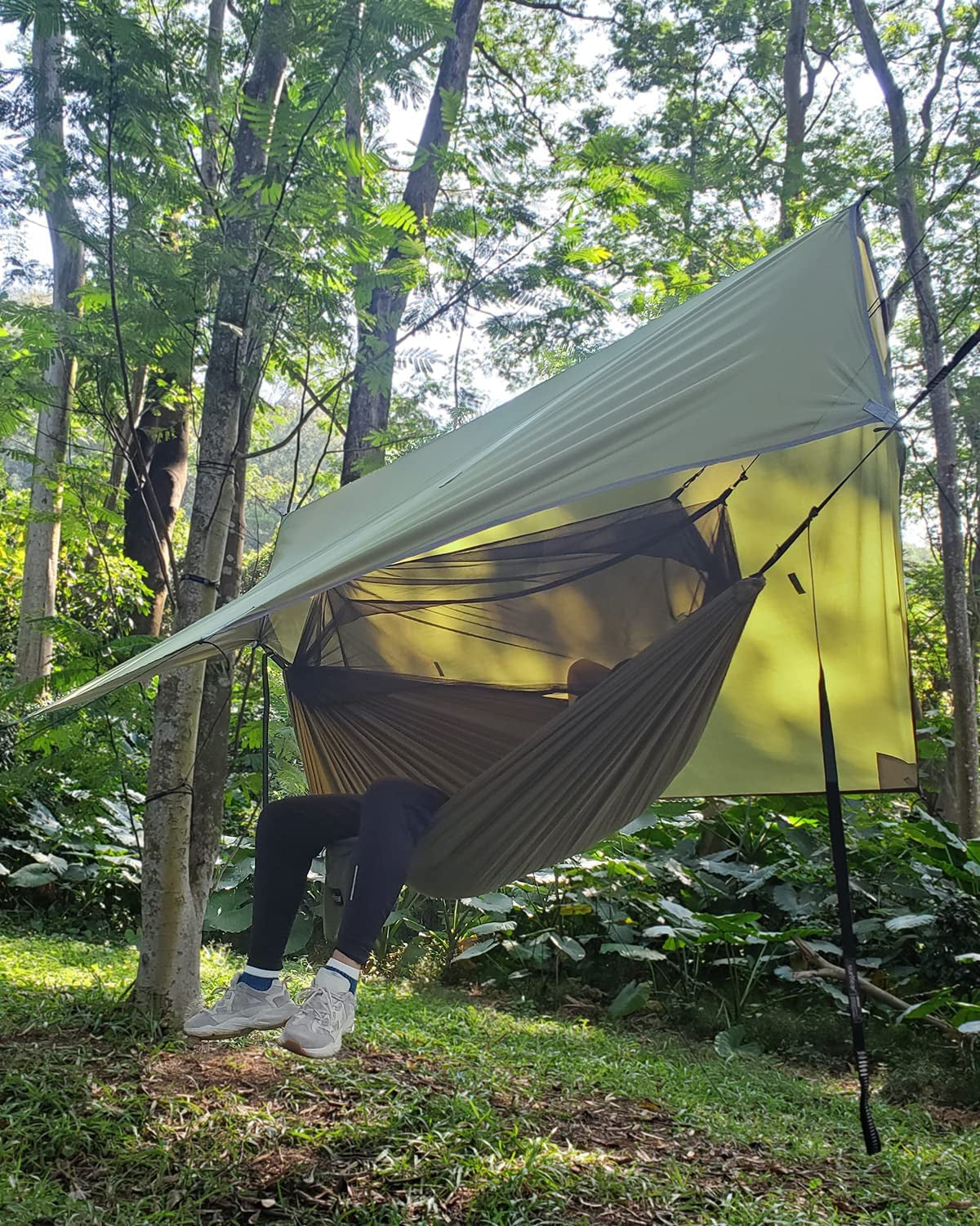 Portable Double Hammock Tent with Net and Straps for Outdoor Survival