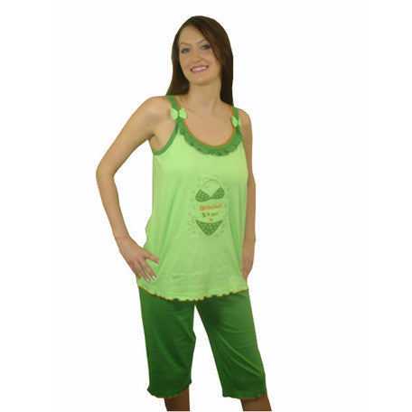 Bikini Star 100% Pure Egyptian Cotton Pajama In Green