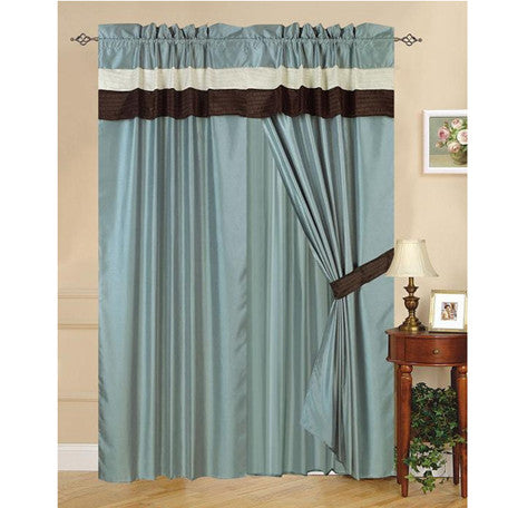 Luxury Blue 60"x84"  Window Curtain with Lining and 18" Valance