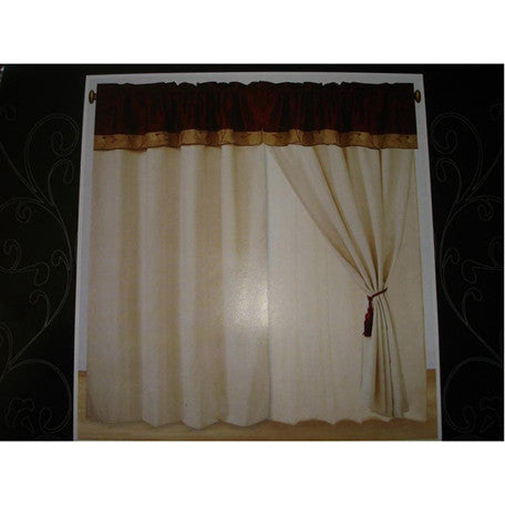 Luxury Cleopatra Suede Burgundy/Beige 60"x84" Window Curtain with Lining and 18" Valance